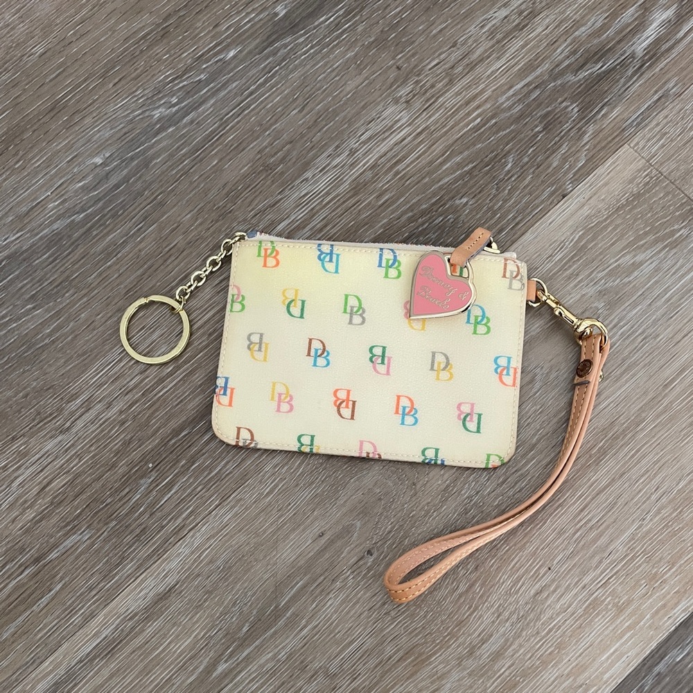 Dooney & Bourke Cream Wristlet with Multicolor Logo